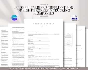 Broker–Carrier Agreement Template for Freight Brokers & Trucking Companies | Load Tender, Payments, Insurance, Compliance