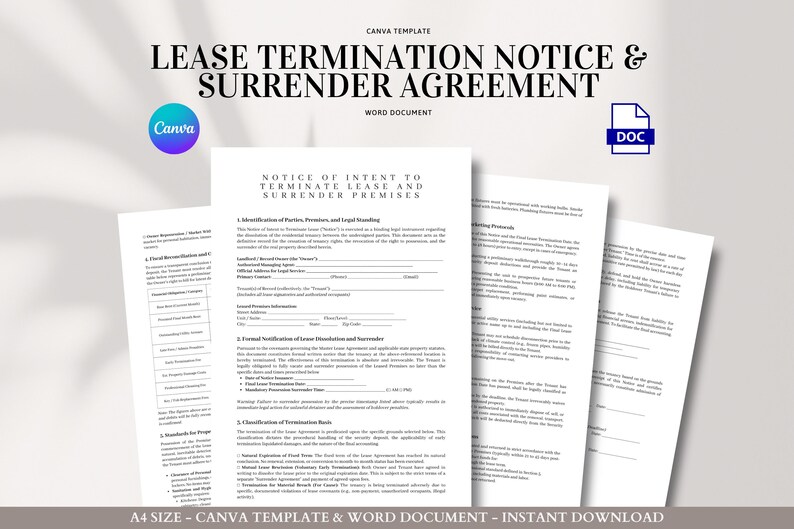 Surrender Tag Paper Lease Termination Notice Template | Notice to Vacate Form | Surrender ...