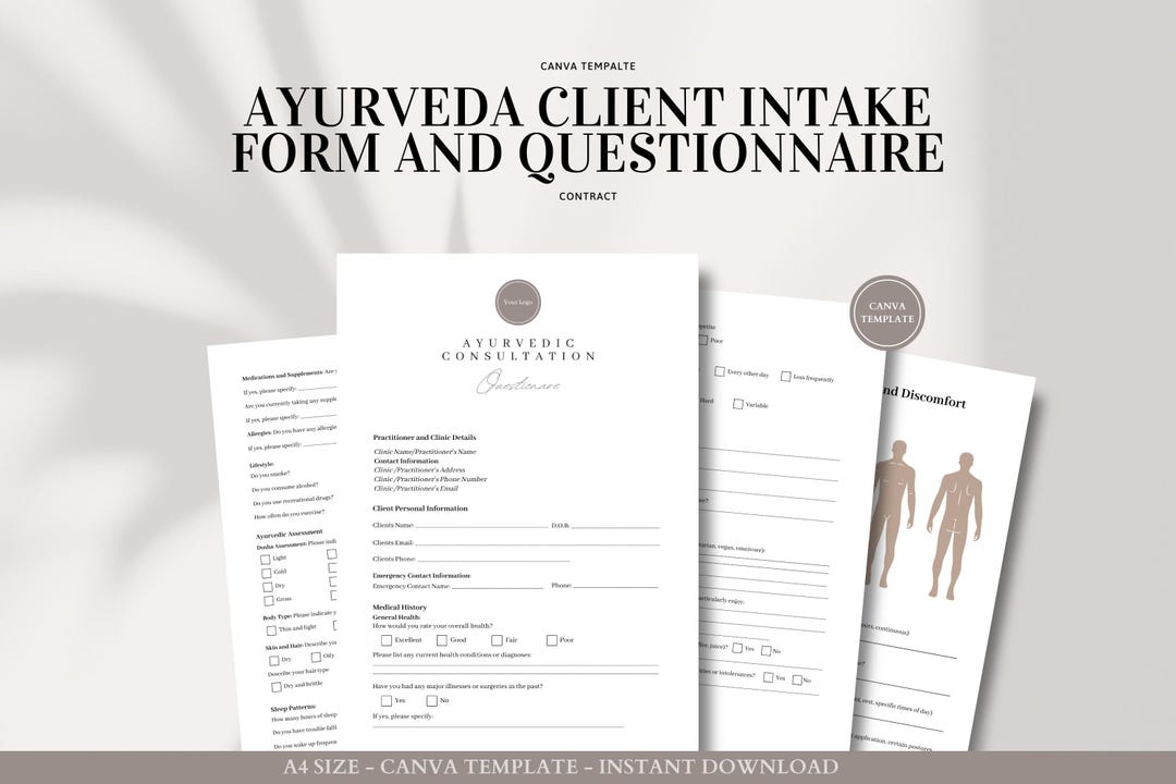 Ayurveda Client Intake Form and Questionnaire - Professional Template ...