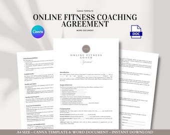 Online Fitness Coaching Agreement Editable Contract Template for Virtual Personal Training Nutrition Plans Progress Tracking