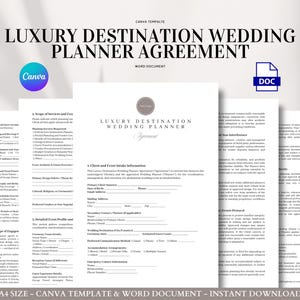 Luxury Destination Wedding Planner Agreement Template — Premium 12-Section Editable Contract for High-End Bridal & Event Coordinators