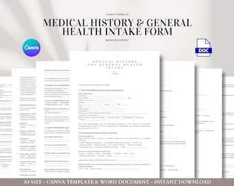 Medical History & General Health Intake Form Template | Universal Client Form for Aesthetic, Wellness Med Spa Clinics