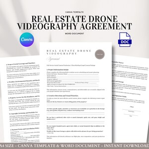 Canva- en Word-sjabloon voor vastgoedvideografie voor vastgoedmarketing voor luchtfilms en FAA-conforme services