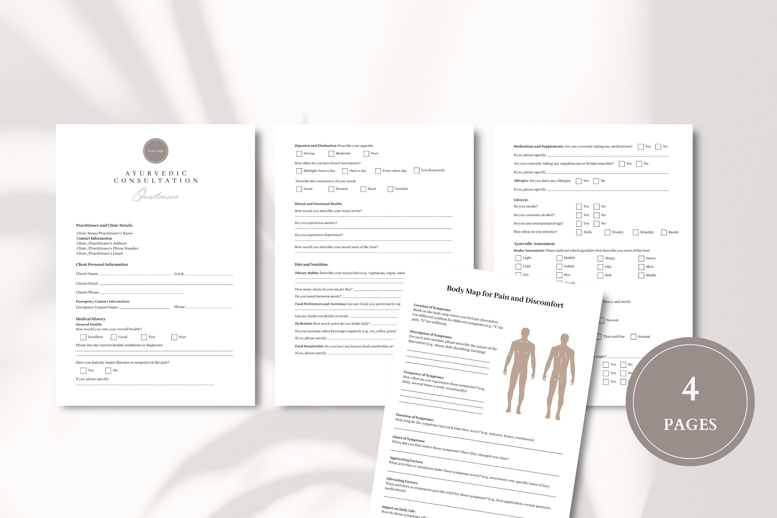 Ayurveda Client Intake Form and Questionnaire - Professional Template ...