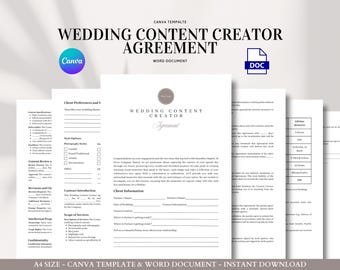 Wedding Content Creator Agreement Template Canva and Word Contract for Videographers Reels Raw Footage Packages and Client Preferences