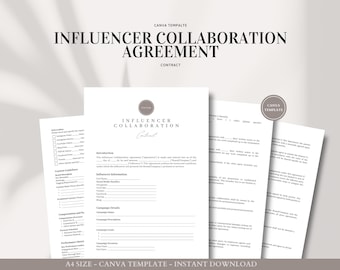 Influencer Collaboration Agreement Canva Template - Professional Contract for Influencers and Brands