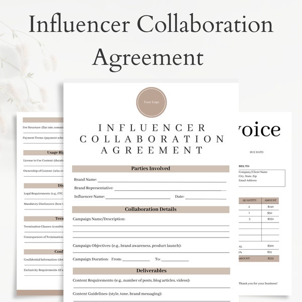 Influencer Collaboration Agreement Template - Customizable Contract for Brand Partnerships