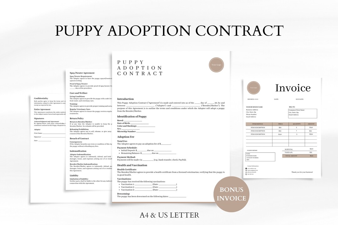 Puppy Adoption Contract Template Digital Download A4 &amp; US Letter - Etsy