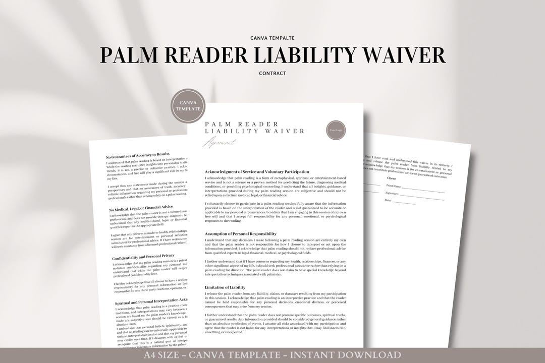 Waver Reader Palm Reader Liability Waiver Canva Template | Client Consent Form for ...