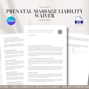 Prenatal Massage Waiver Bearbeitbare Einverständniserklärung für Schwangerschaft Körperarbeit Wellness Offenlegung und Risikofreistellung