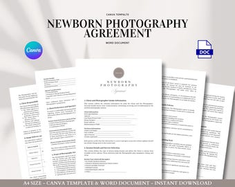 Newborn Photography Contract Template for Professional Photographers, Studio and Lifestyle Baby Sessions, Editable in Word and Canva