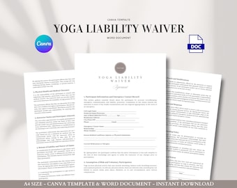Yoga Liability Waiver and Release of Liability Form Template for Yoga Studios, Instructors, Retreats, and Wellness Classes | Word & Canva