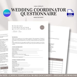 Wedding Coordinator Questionnaire Canva and Word Template for Planners Day Of Coordinators and Bridal Timeline Prep