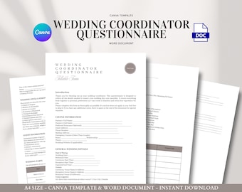 Wedding Coordinator Questionnaire Canva and Word Template for Planners Day Of Coordinators and Bridal Timeline Prep