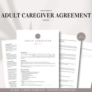 Plantilla de Canva para contrato de cuidador de adultos - Servicios de atención domiciliaria - Descarga digital - Editar en Canva