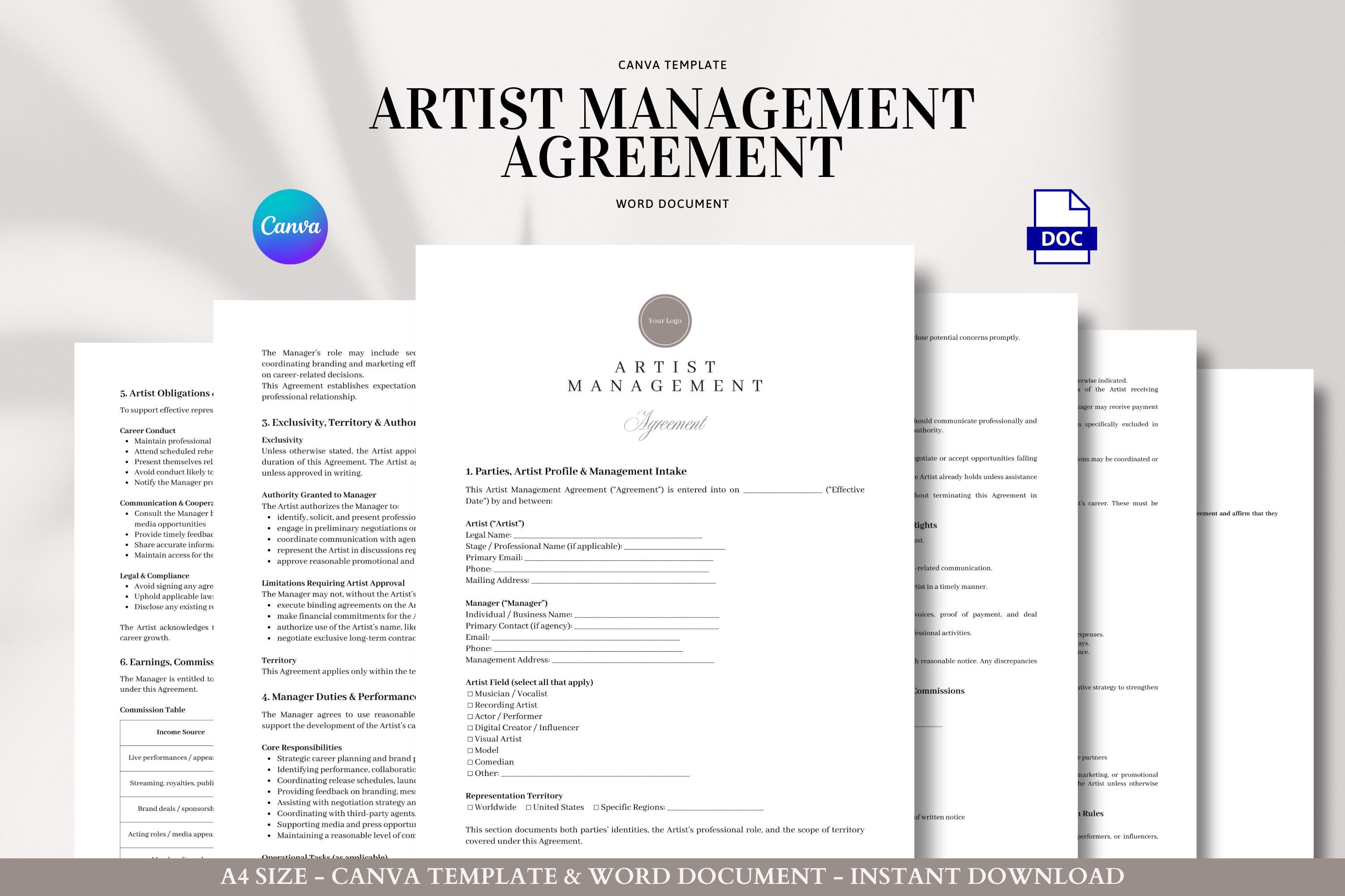 Artist Management Agreement Template for Musicians, Creators ...