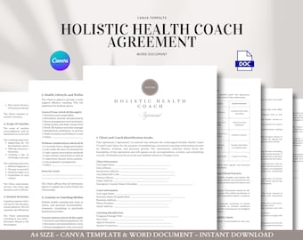 Holistic Health Coach Agreement Contract Template for Wellness Coaching, Lifestyle Programs, Client Consent, and Liability Waivers