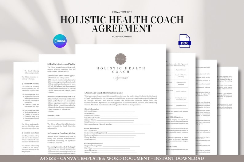 Holistic Health Coach Agreement Contract Template for Wellness Coaching