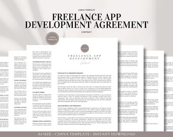Freelance App Development Contract Template Canva Editable Customizable Agreement for Developers Designers Business Owners
