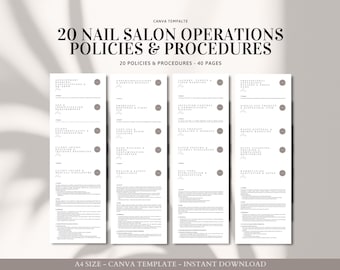 Nail Salon Operations Policies & Procedures Bundle for Staff Compliance Hygiene Standards | Canva Template for Nail Techs Salon Owners