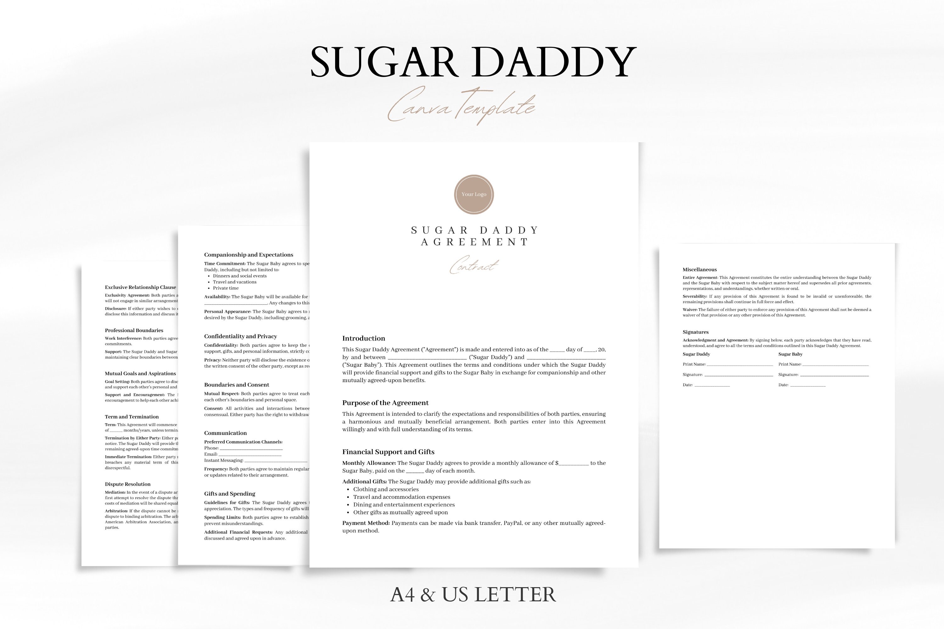 Sugar Daddy Agreement Template Professional and Discreet Contract for Sugar Daddy Agreement Template Professional and Discreet Contract for