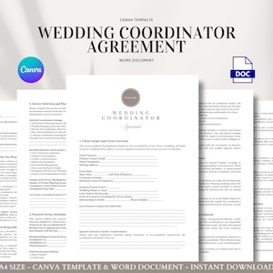 Wedding Coordinator Contract Template for Planners Editable Event Agreement with Timeline Scope Vendor Checklist Day Of Services Form