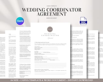 Wedding Coordinator Contract Template for Planners Editable Event Agreement with Timeline Scope Vendor Checklist Day Of Services Form