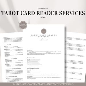 Canva Template für Tarotkartenleser-Servicevertrag - Professioneller Vertrag für Kundensitzungen - In Canva bearbeiten