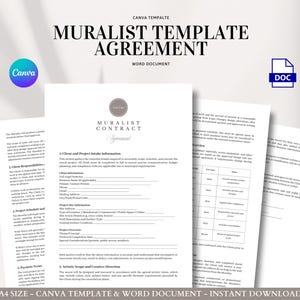 Muralist Contract Template Professional Wall Art Street Art Public Art Commissions, Editable in Word and Canva for Artists Creative Studios