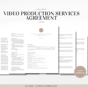 Modèle Canva de contrat de services de production vidéo - professionnel et personnalisable - téléchargement numérique - modification dans Canva image 1