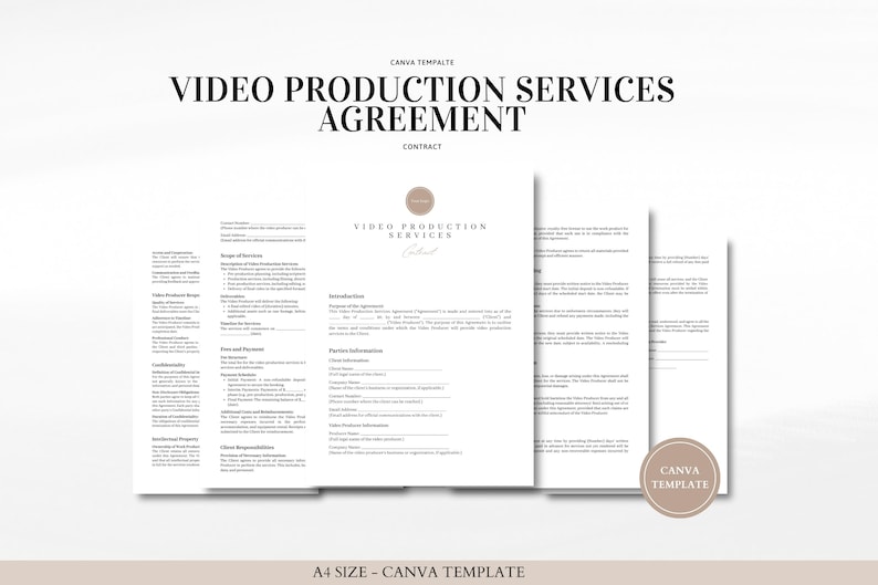 Modèle Canva de contrat de services de production vidéo - professionnel et personnalisable - téléchargement numérique - modification dans Canva image 1