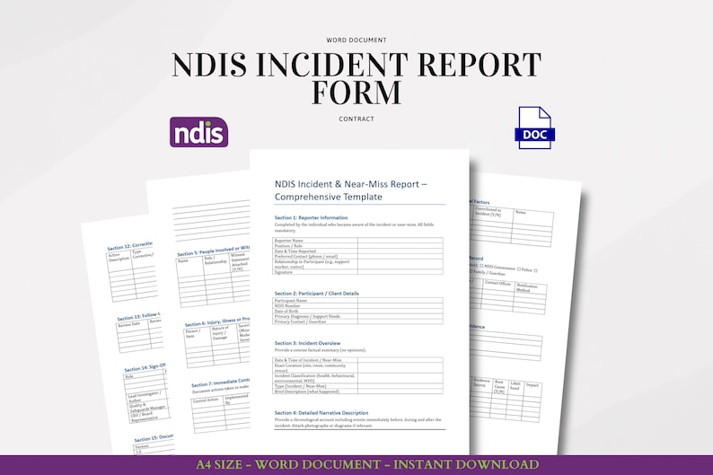 NDIS Incident Report Word Document for Near Miss Risk Injury Witness ...