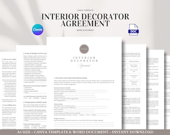 Interior Decorator Contract Template for Client Projects and Design Services, Ideal for Residential, Staging, or E-Design Work