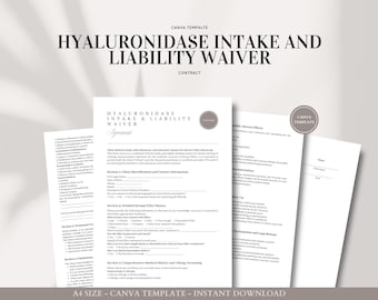 Hyaluronidase Intake and Liability Waiver | Editable Filler Dissolving Consent Form for Cosmetic Clinics | Canva Template