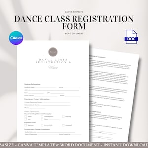 Dance Class Registration Form Editable Waiver Template Studio Consent Form Ballet Jazz Hip Hop Contract Document