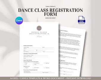 Dance Class Registration Form Editable Waiver Template Studio Consent Form Ballet Jazz Hip Hop Contract Document