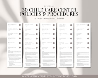 Richtlinien & Verfahren für Leiter von Kindertagesstätten | Bearbeitbare Canva Vorlage | Vorschul Richtlinien