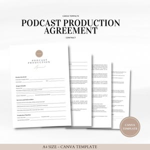 Plantilla de contrato de producción de podcast: plantilla de Canva Contrato personalizable para podcasters: edite en Canva
