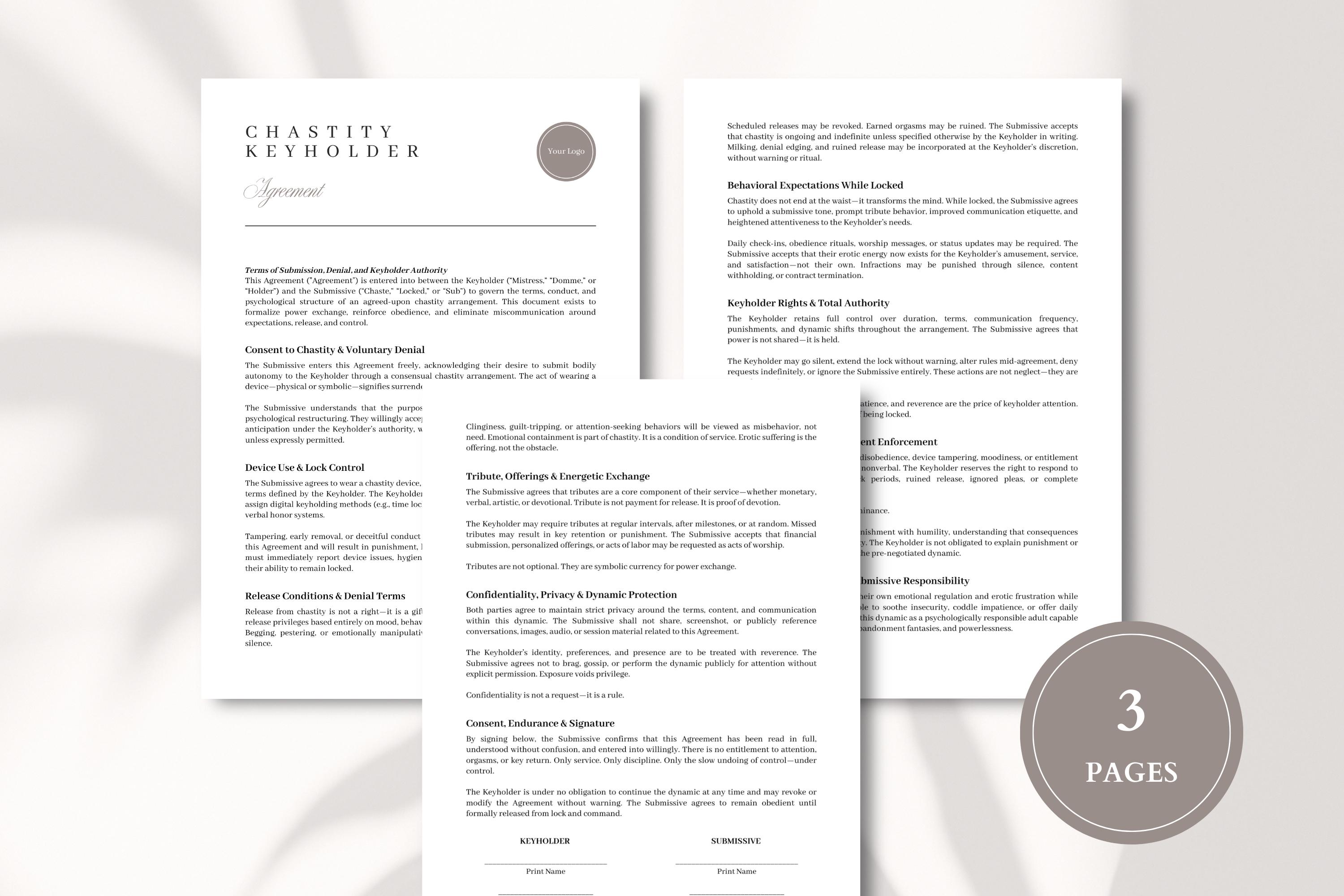 Chastity Keyholder Agreement | Submissive Chastity Contract for Locked ...