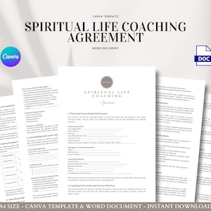 Vorlage für eine spirituelle Lebenscoaching-Vereinbarung für Coaches, Heiler und Wellness-Praktiker, bearbeitbar in Word und Canva