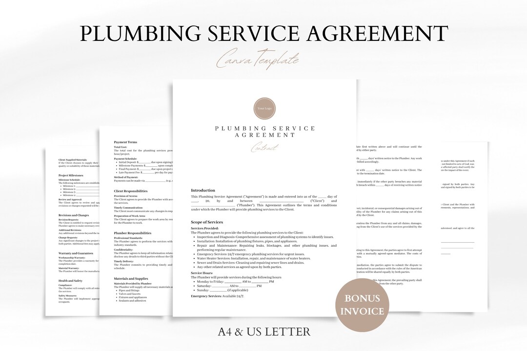 Plumbing Service Agreement Template Professional Contract for Plumbing Service Agreement Template Professional Contract for
