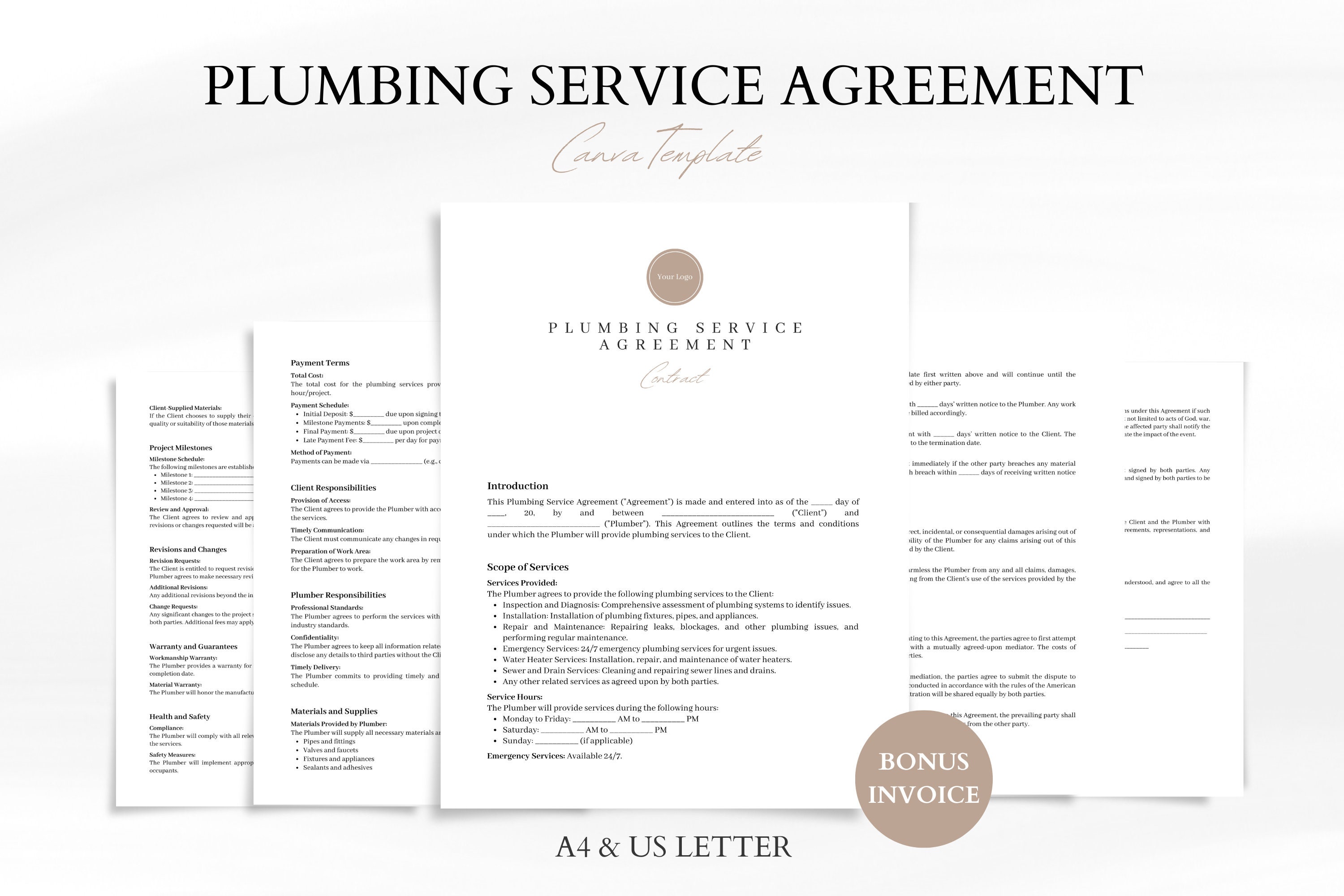 Plumbing Service Agreement Template Professional Contract for Plumbing Service Agreement Template Professional Contract for