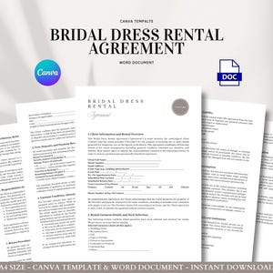 Bridal Dress Rental Agreement Template Editable Wedding Gown Contract for Boutiques, Stylists, and Event Designers