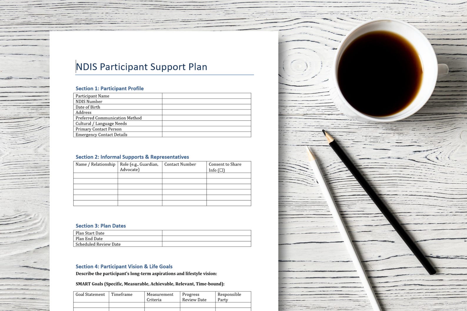 NDIS Support Plan Template Word Document for Participant Goals Funding ...