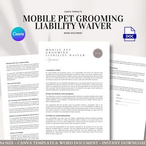 Mobile Pet Grooming Liability Waiver Template Dog Cat Consent Form Pet Behavior Risks Injury Release Health Disclosure Flea Acknowledgment