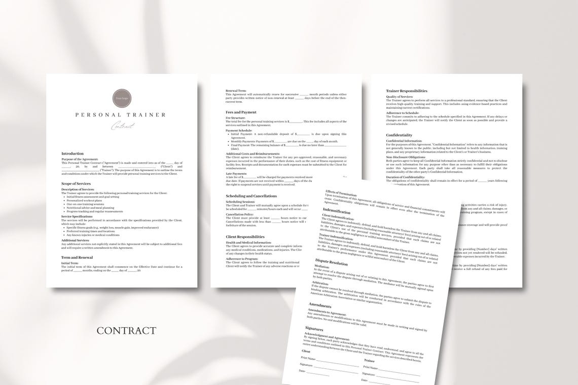 Personal Trainer Bundle Canva Template Essential Contracts, Forms ...