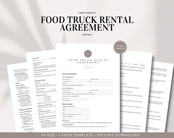 Food Truck Rental Agreement Canva Template - Professional and Customizable - Digital Download - Edit in Canva