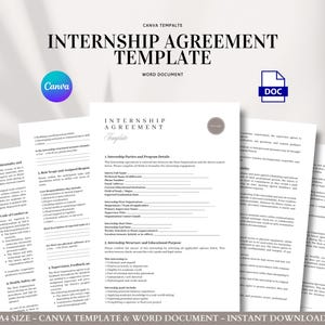 Internship Agreement Template Editable Contract for Unpaid or Paid Interns with Scope, Conduct, Termination, and Liability Clause