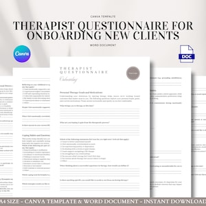 Therapist Client Intake Form Editable Onboarding Questionnaire Template for Mental Health Counseling and Private Practice