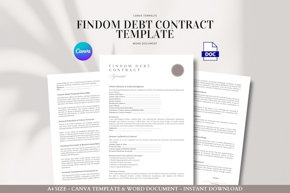 Findom Debt Contract Template Canva and Word Editable Agreement for Financial Domination Ownership and Tribute Control